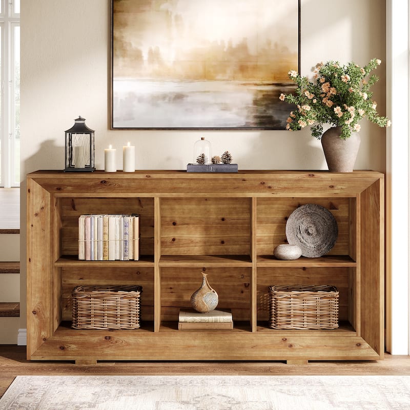 63'' Solid Wood Console Sofa Table with 6 Storage Cubes for Entryway
