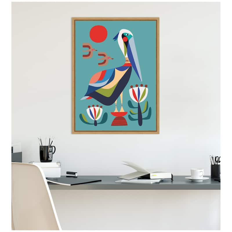 Kate and Laurel Pelican Garden by Rachel Lee Framed Canvas Wall Art Print