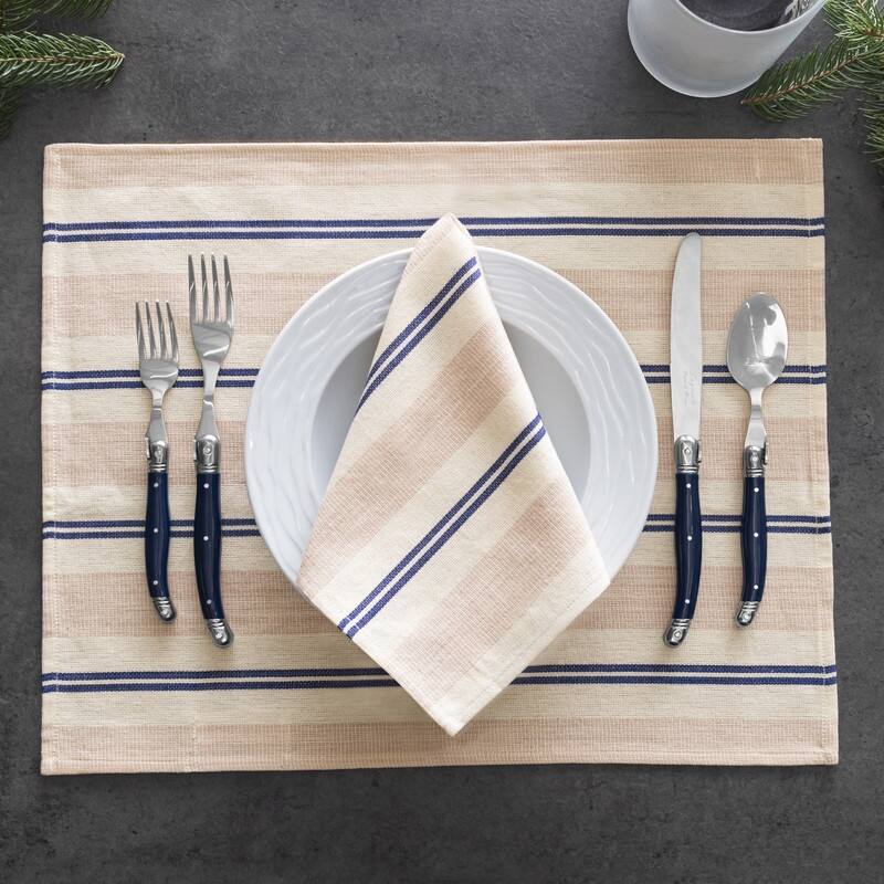 French Home Set of 4 Cream, Blue, and Pink Striped Placemats
