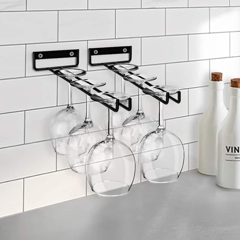Sorbus Wine Glass Holder 12 Inch Rack Wall Mount Under Cabinet Storage Holds 4 Stemware Wine Glasses Each, 8 Total - Set of 2