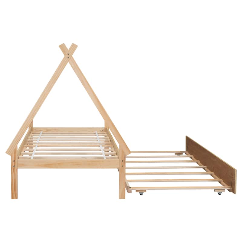 Twin size Tent Floor Bed with Trundle