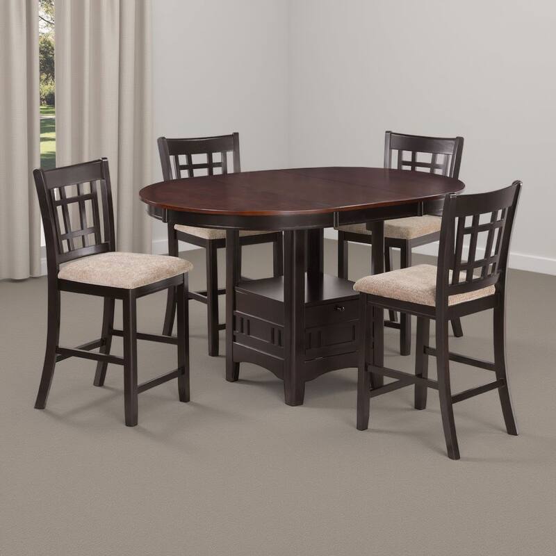 Lessa 5pc Counter Height Dining Set, Brown, 4 Chairs, Expandable Leaf Tabletop