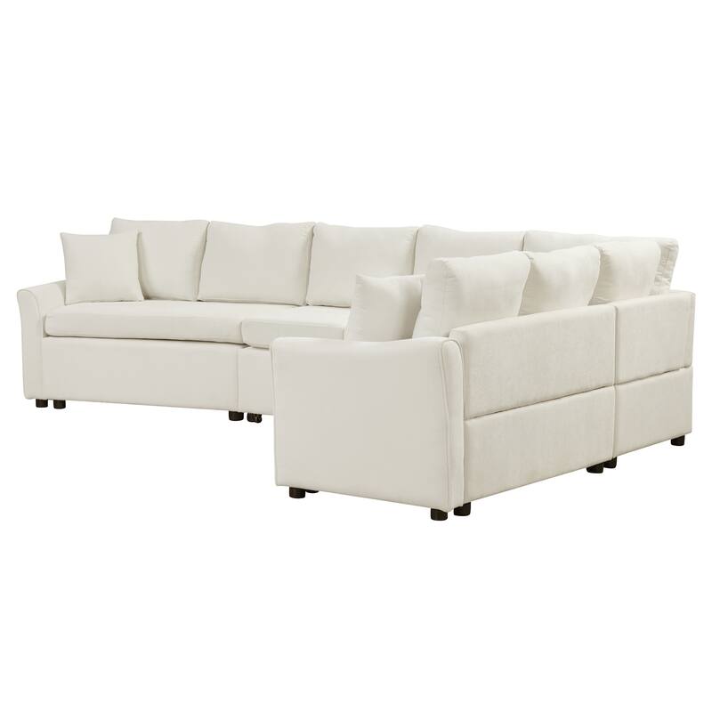 L-shaped Sofa Convertible Sofa Bed Pull Out Sofa Sleeper with Two Back Pillows, Two USB Ports and Two Power Sockets