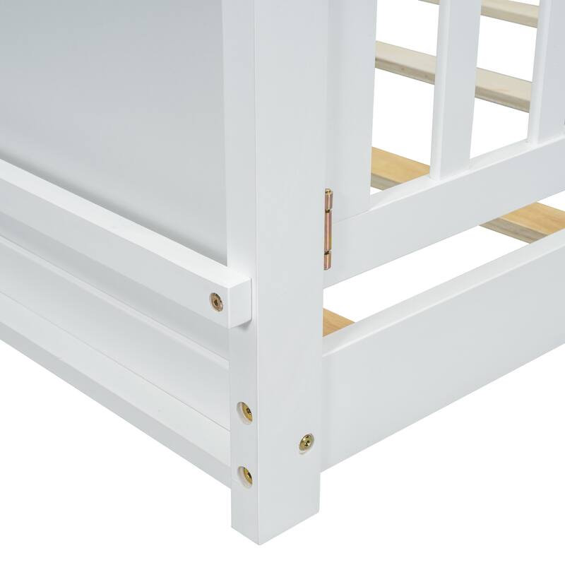 Twin size Floor Platform Bed with Built-in Book Storage Rack, Door
