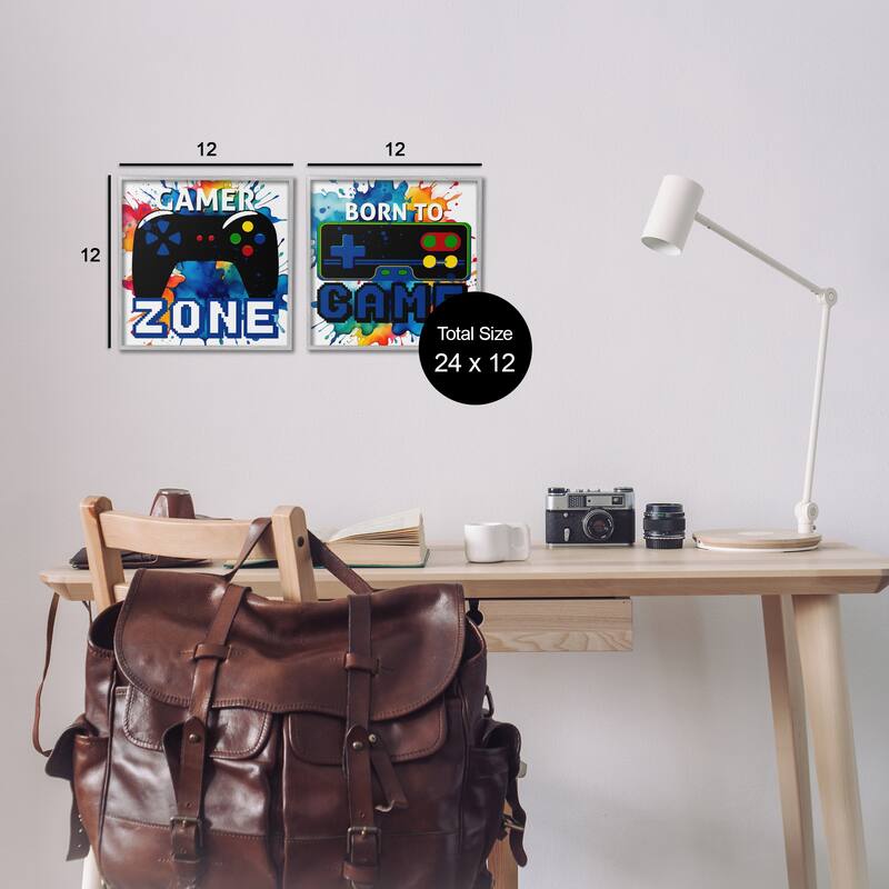 Stupell Gamer Zone on Splash Framed Giclee Art Design By Kim Allen (Set of 2)
