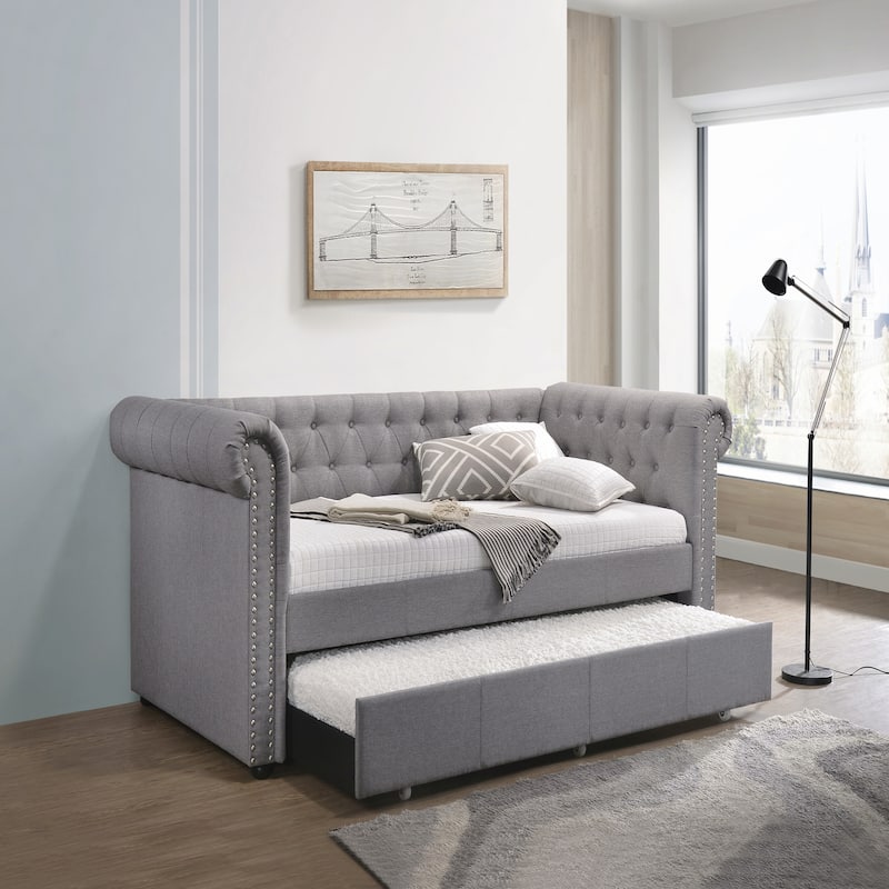 Smoke Gray Fabric Daybed with Trundle (Twin)