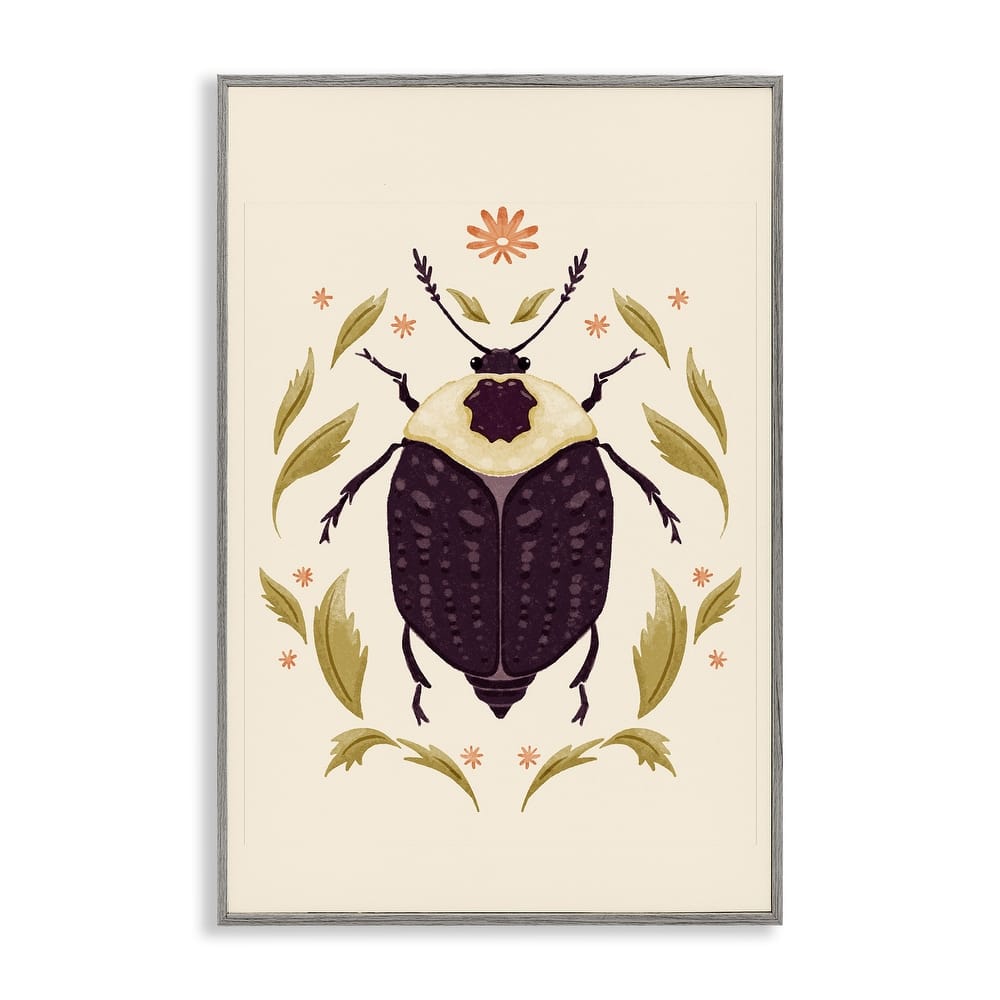 Stupell Black Beetle with Leaves Framed Giclee Art Design By Hannah Moren
