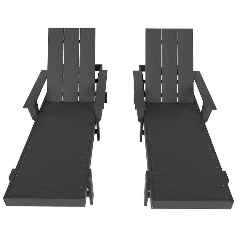 Polytrends Shoreside Modern Poly Reclining Eco-Friendly All Weather Chaise Lounge With Arms & Wheels (Set Of 2)