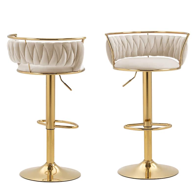 Set of 2 Velvet Adjustable Swivel Bar Stools