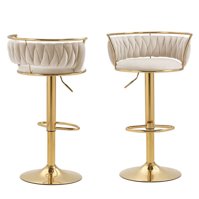 Velvet Upholstered Adjustable Bar Stool Swivel Counter Chair Set of 2