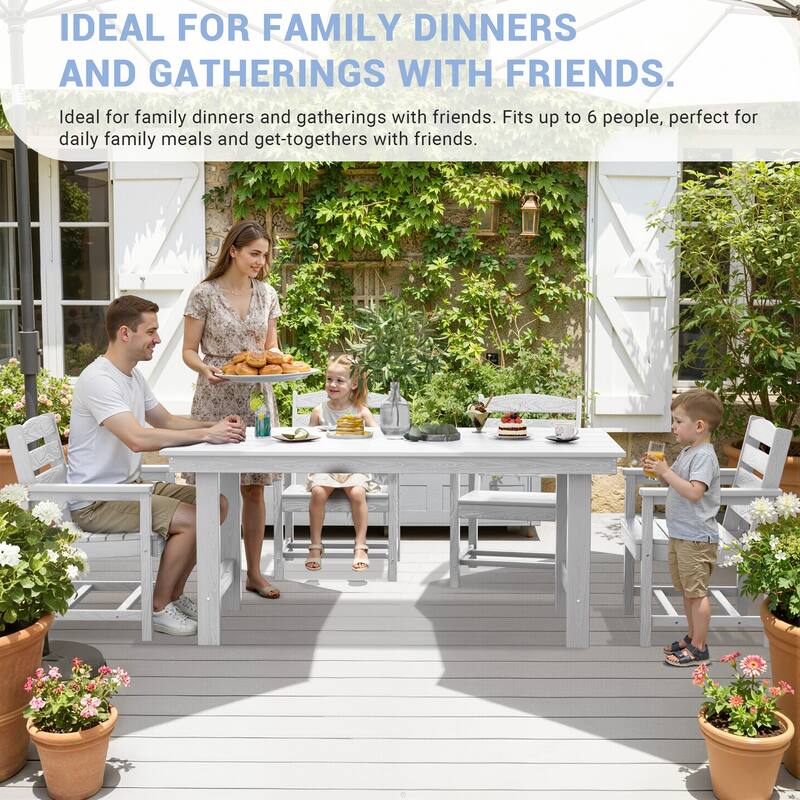 7-Piece HDPE Outdoor Dining Table Sets with Umbrella Hole - 1-Table 6-Chairs