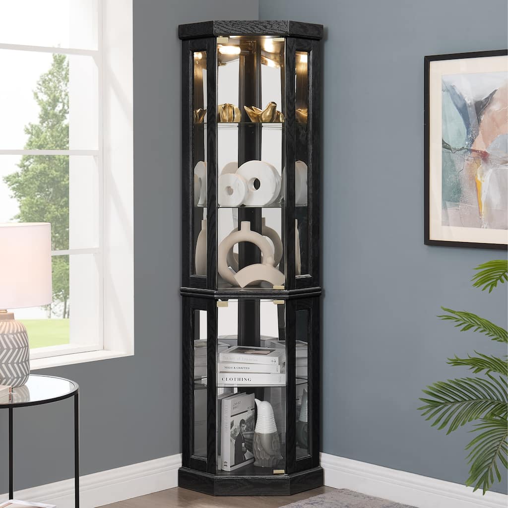 69.84" H Elegant Corner Storage Curio Cabinet with Built-in Lighting