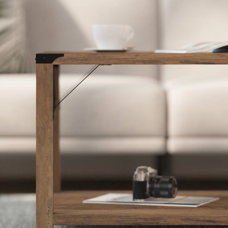 2-Tier Coffee Table with Metal Side Braces and Corner Caps