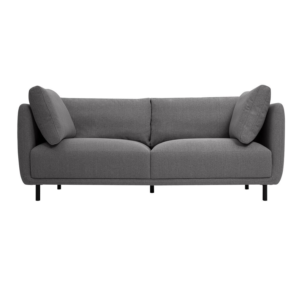 Ayi 79 Inch Sofa, 2 Throw Pillows, Cushioned, Gray Polyester Upholstery