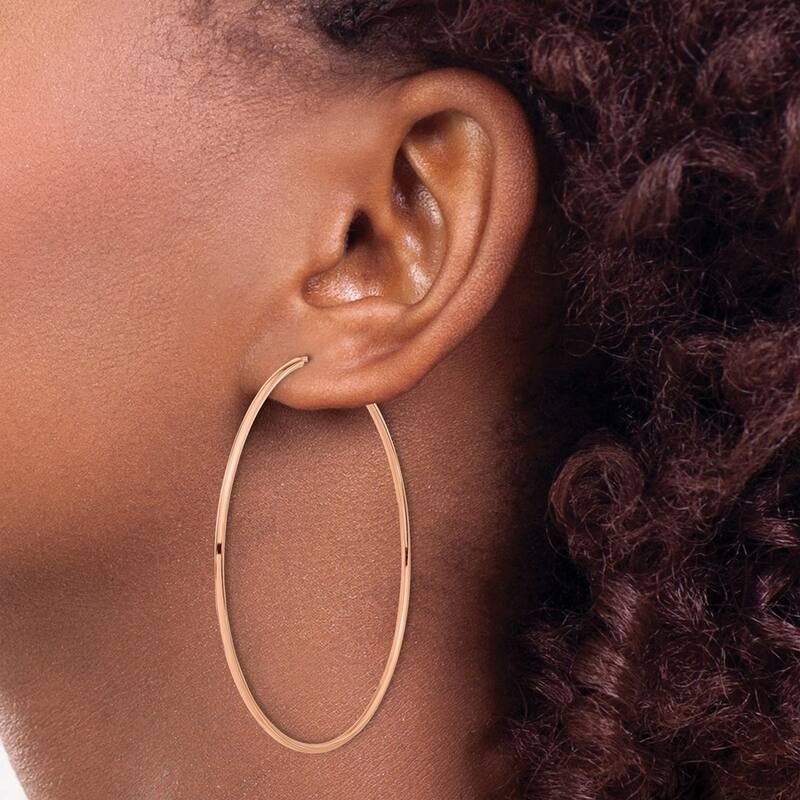 Curata 14k Rose Gold 1.5mm Polished Endless Hoop Earrings - 57.5x58mm Wide 1.5mm Thick