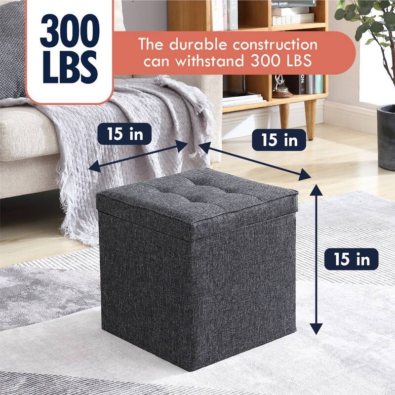 Foldable Tufted Square Storage Ottoman with Table Top Lid