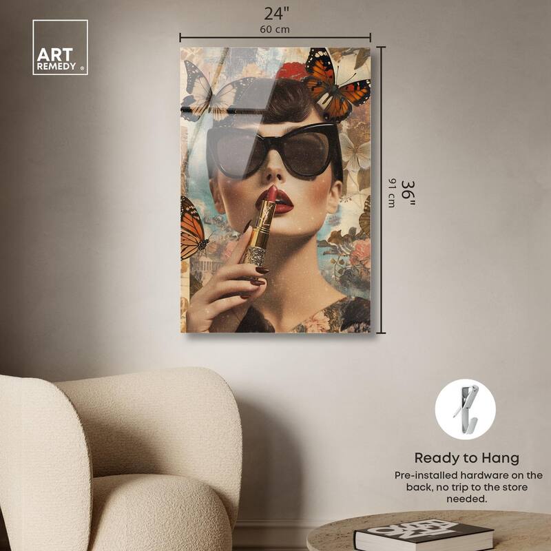 Iconic Lady Butterfly Collage II Acrylic by Art Remedy, Ready to Hang