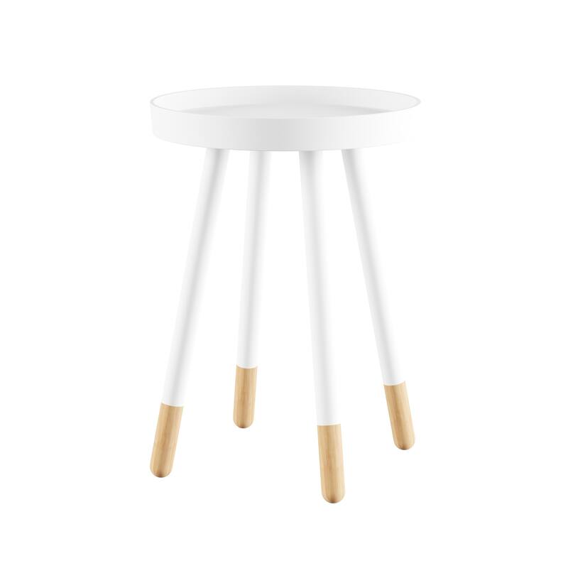 Lavish Home Round Wooden End Table Two-Toned with Tray Top - White