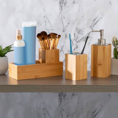 Honey-Can-Do Bamboo 4-Piece Bathroom Counter Set
