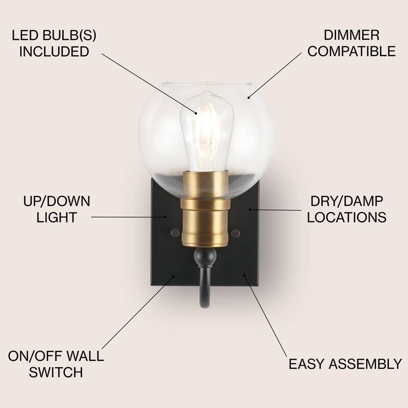 Kurtz Iron/Glass Rustic Vintage LED Vanity Light, by JONATHAN Y
