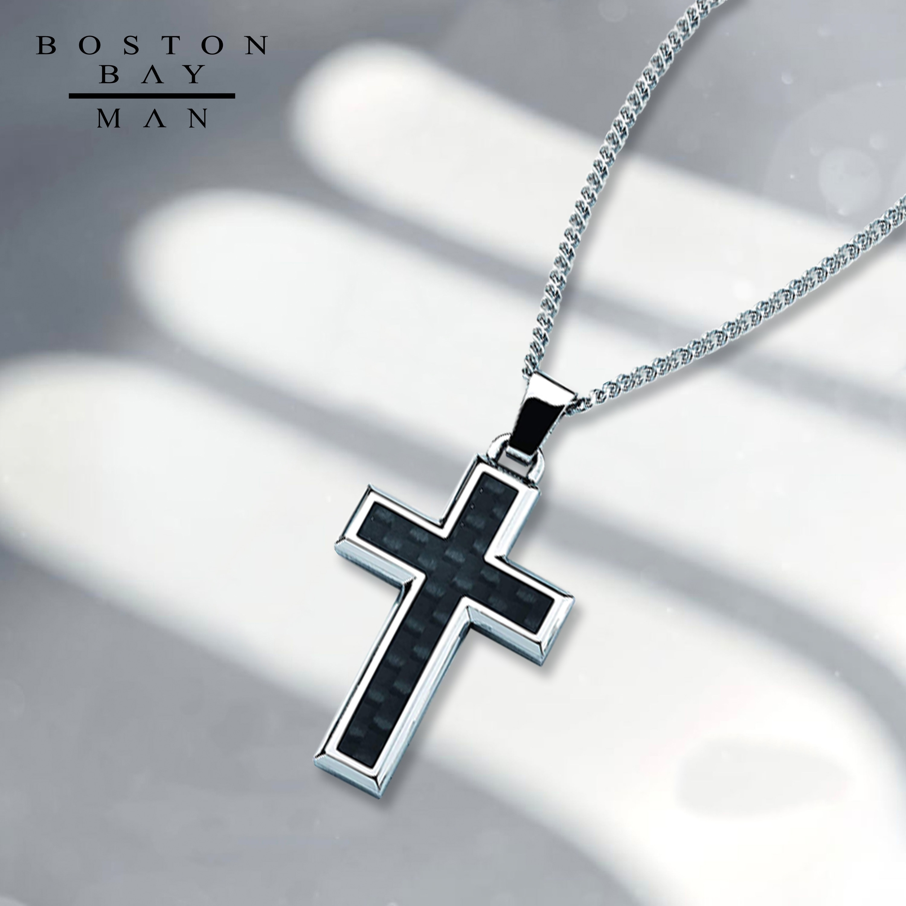 22 Inch Chain Peora Blue Stainless Steel Classic Cross Pendant Mens Necklace 