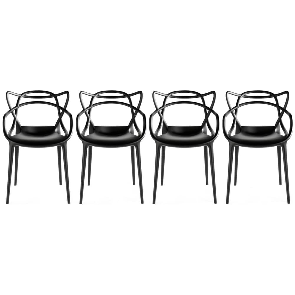 Set of 4 Modern Stackable Dining Chairs, Contemporary Plastic Patio Chair for Indoor Kitchen or Outdoor use, Green