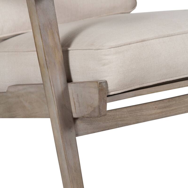 Amber Accent Chair, Handcrafted Slatted Mango Wood, Buffalo Leather Cushions, Angled Legs