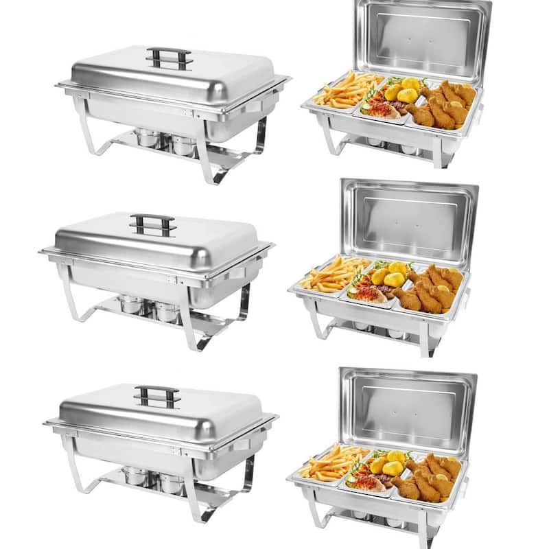 Three-Compartment Buffet Chafing Dishes and Warmers Sets for Parties Wedding - 6 Pcs