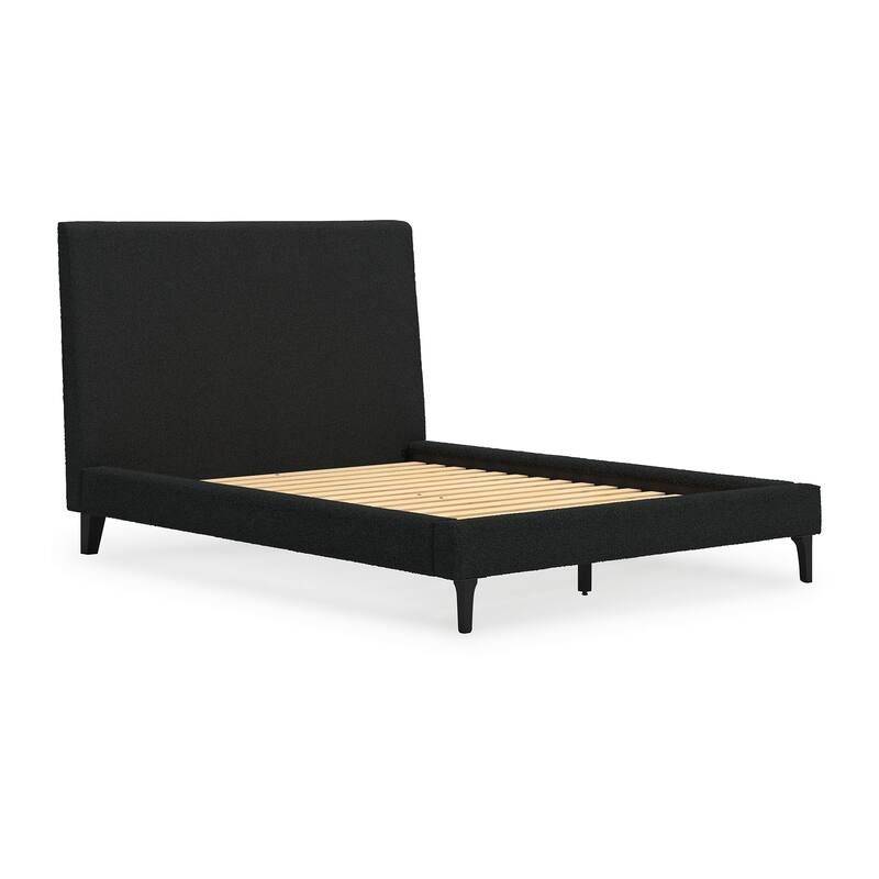 Mooran Full Size Bed, Black Boucle Upholstery, Tall Panel Headboard
