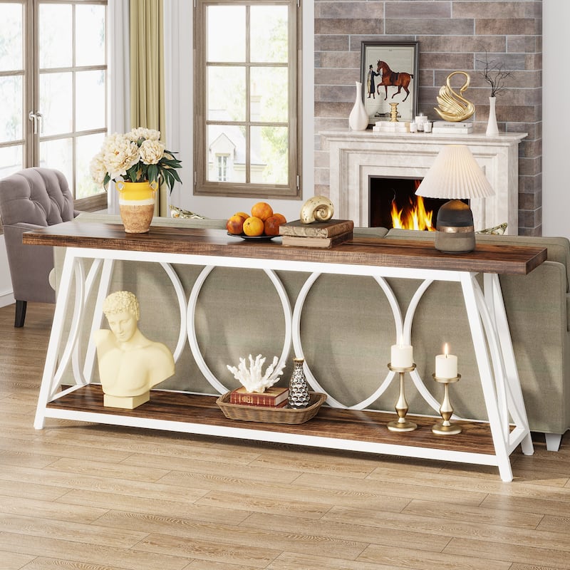 70.9 Inches Extra Long Console Table with 2 Tier Storage Shelf - White