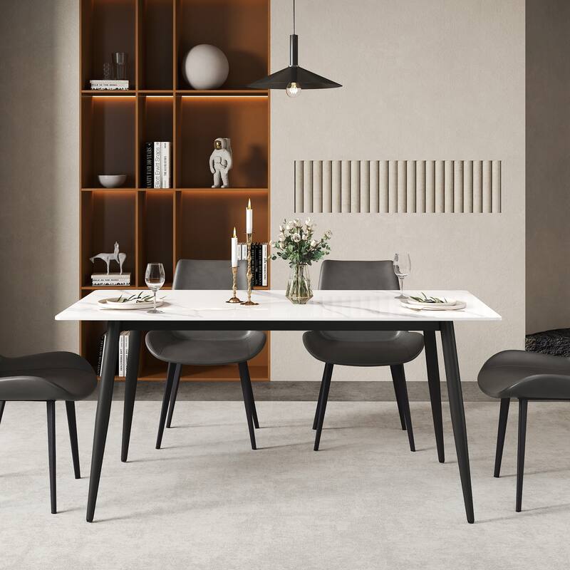 63in Dining Table for 4 Kitchen & Dining Room Table, Modern Sintered Stone Table with Metal Legs