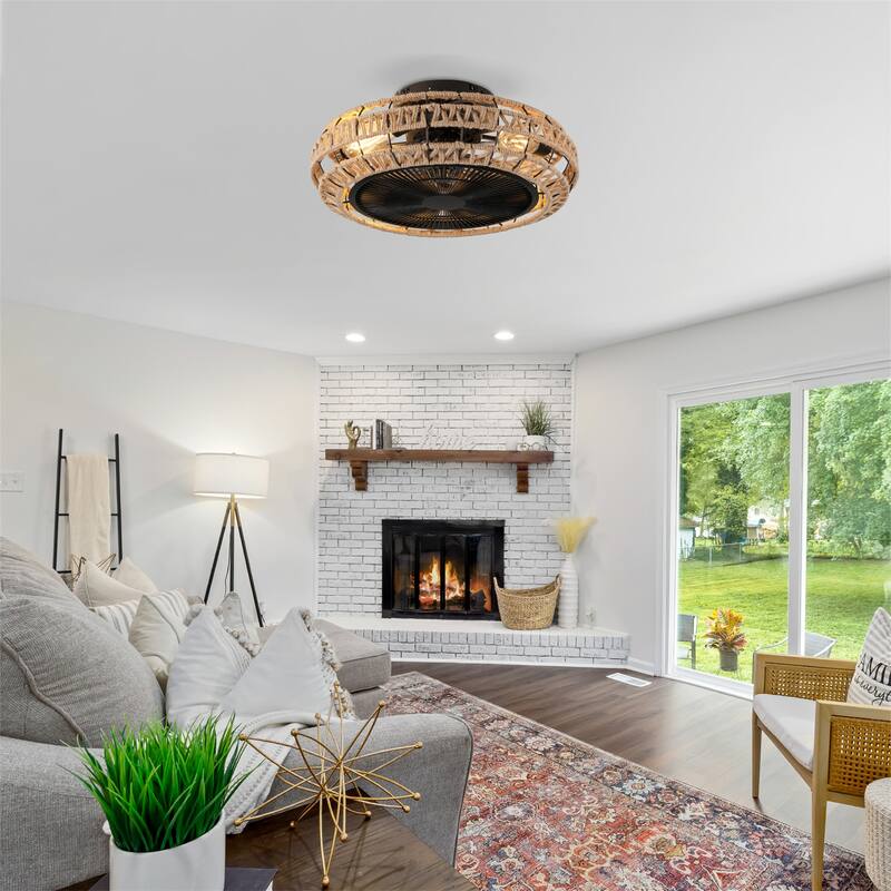 20" Vintage Rope Fan Light with Remote Control, NOT Included Bulbs