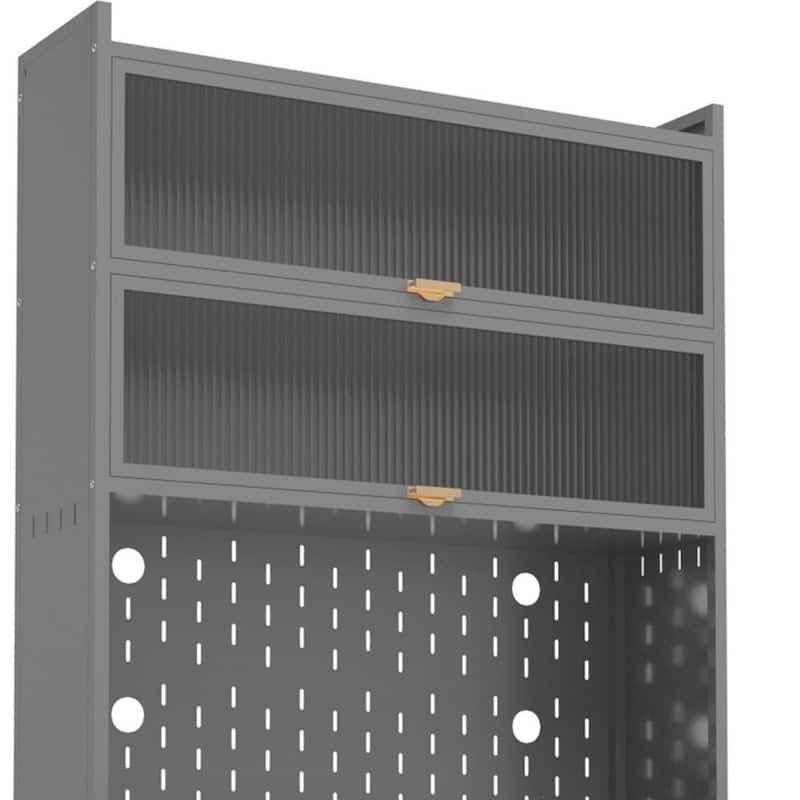 HomeRoots 73" Gray Stainless Steel Textured Door Dining Hutch With Two Doors