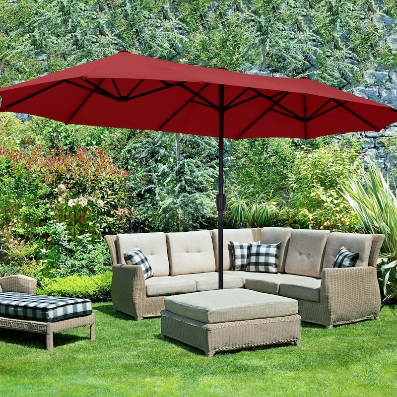 Ainfox 13Ft Large Outdoor Patio Umbrella with Crank With Base - Red-No Base