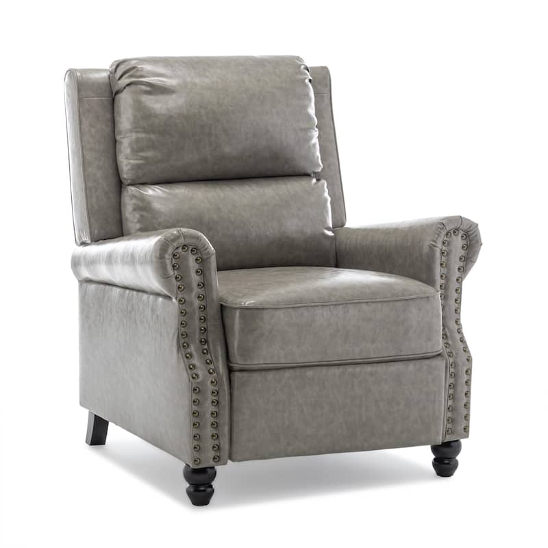 Mid-Century Nailhead PU Leather Linen Recliner