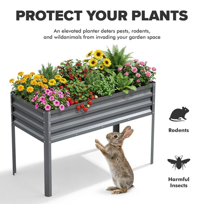 Meyreso 48" x 30" x 20" Galvanized Raised Garden Bed with Legs, Metal Elevated Planter Box, Rust-Resistant, Safety Edging