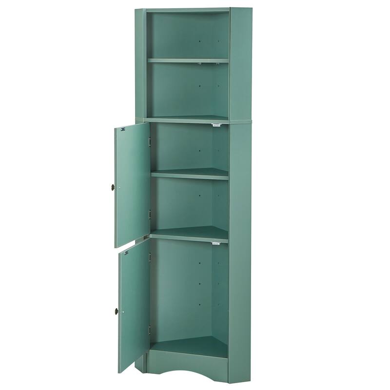 Tall Bathroom Corner Cabinet, Triangle Wood Storage Cabinet, Freestanding Pantry Cabinet with 2 Doors & Adjustable Shelves