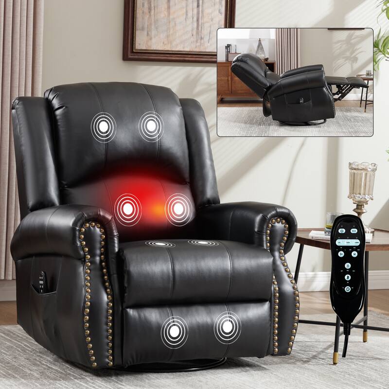 Heat Massage Manual Recliner Chair with Rocker and Swivel in Fabric for Living Room