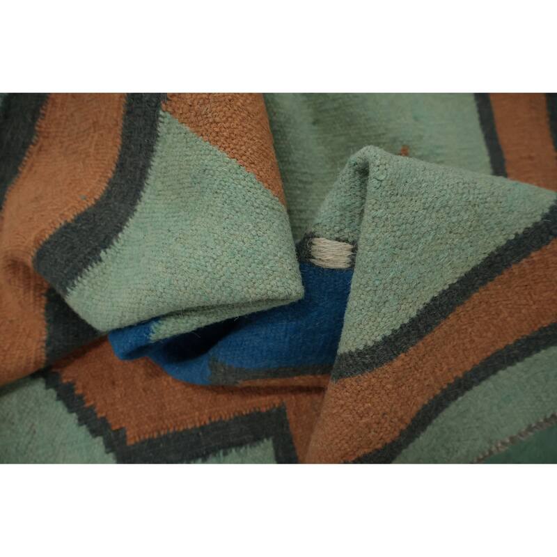 Hand Woven Oriental 100% Wool Carpet Southwestern Tribal Green Kilim Area Rug - 9' 11'' X 8' 6''