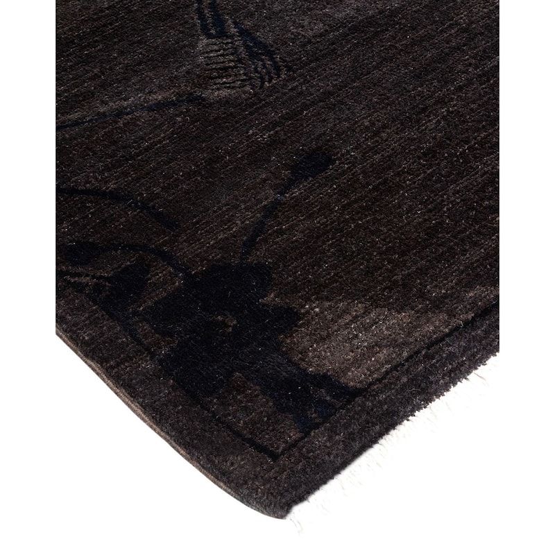Overton Hand Knotted Wool Vintage Inspired Modern Contemporary Overdyed Charcoal Area Rug - 6' 0" x 8' 10"
