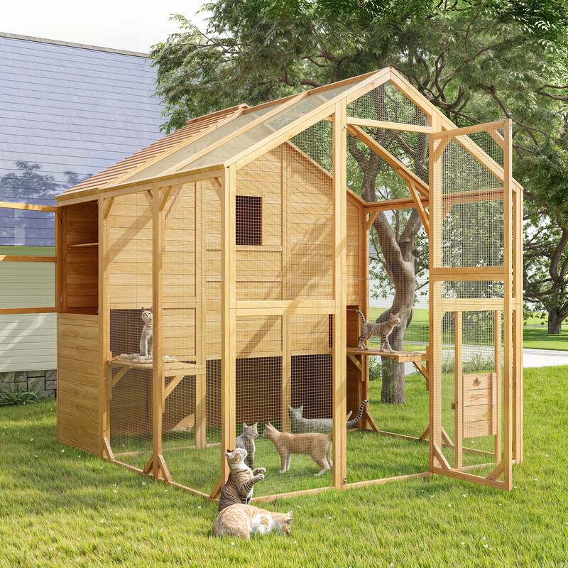 Cat Catio Window Box for 6 to 8 Kittens, Lockable House with 5 Windows