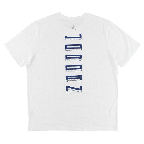 white and navy blue jordan shirt