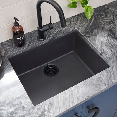 Ruvati 23 x 17 inch Granite Composite Undermount Kitchen Sink - Midnight Black - RVG2023BK