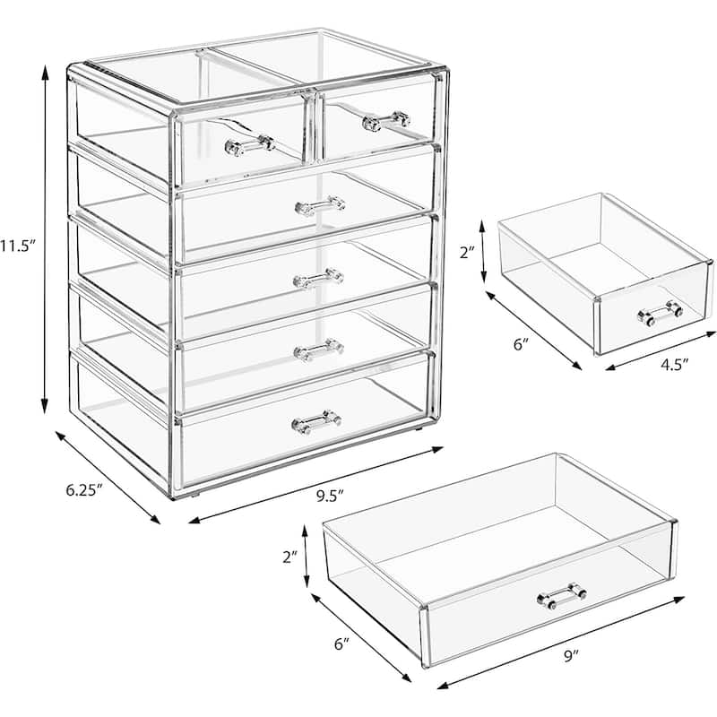 Sorbus New Cosmetics and Jewelry Big Storage Case Display - 4 large, 2 small drawers - 9.50" L x 6.25" W x 11.25" H