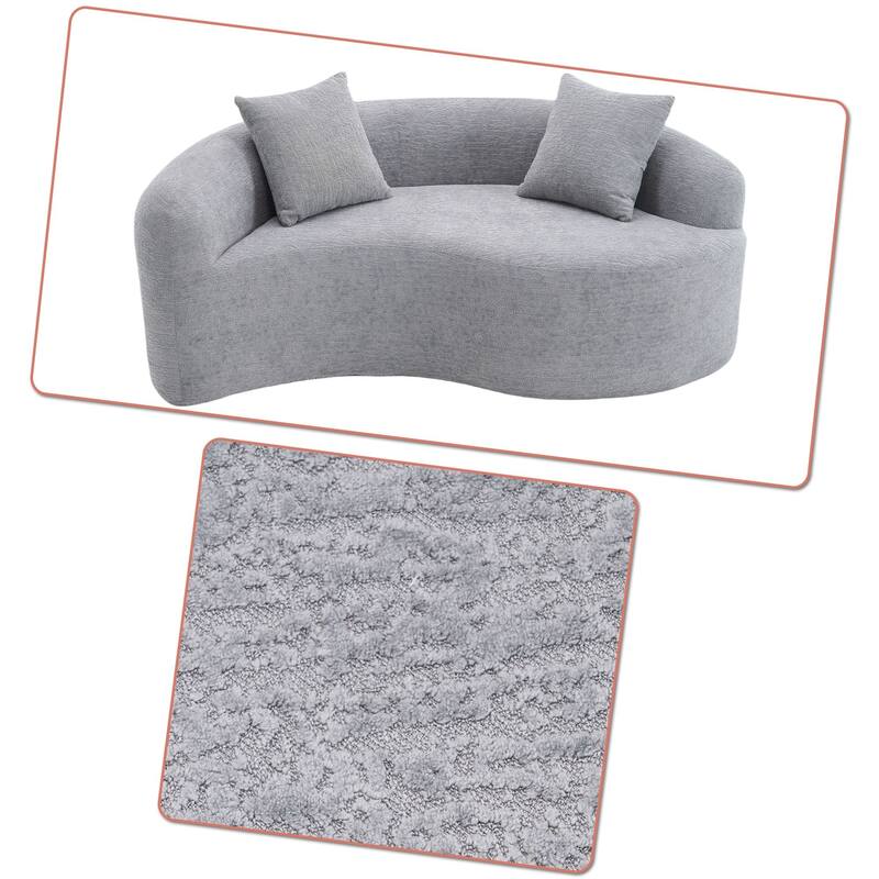 Modern 2-Seater Frame-Free Compressed Curved Chenille Upholstered Loveseat Sofa