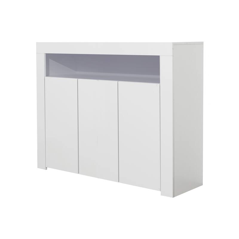 GDF Studio - Tata Modern High Gloss Sideboard Storage Cabinet with LED Lights and 3 Doors - 51.18"