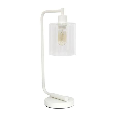 Simple Designs Bronson Antique Style Industrial Iron Lantern Desk Lamp with Glass Shade, White