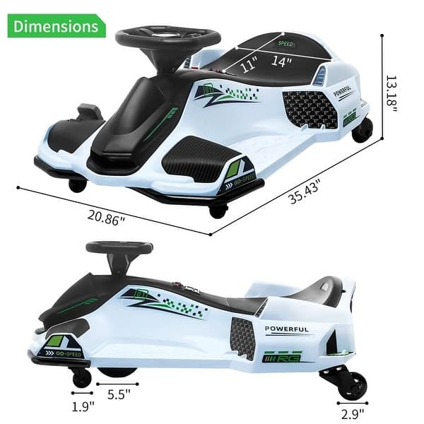 dimension image slide 3 of 5, 12V Ride-On Drift Car for Kids， Electric Go-Kart with Variable Speed