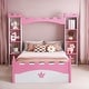 preview thumbnail 2 of 17, Castle-Shaped Twin Bed with Storage Shelf, Dreamy Kids' Platform Bed, White + Pink