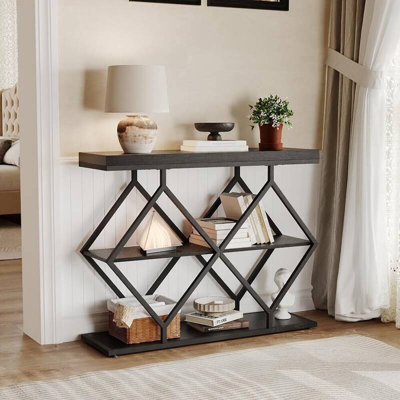 3-Tier Console Table, Entryway Table with Storage Shelf - Black